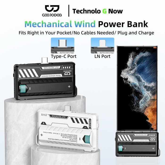 Acmic Techlife - 5000-10000Mah Power Bank Typc-C +Lighiting Dual Head Portable Two Batteries Mecha