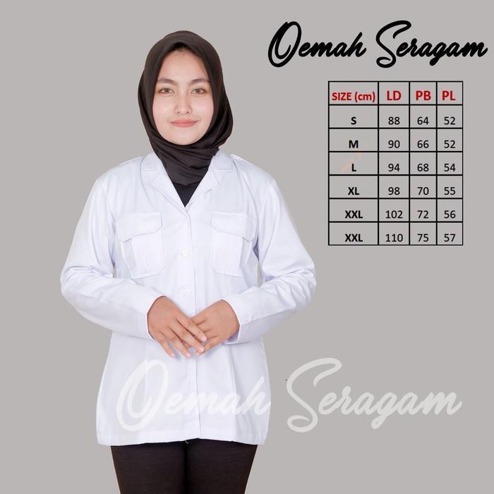 Baju Dinas Putih Wanita Saku Dua Atas Kerah Vinech Blazer Panjang Blazer