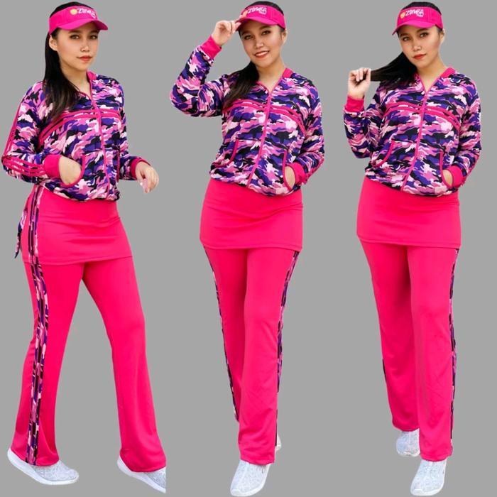 Stelan Baju Senam Aerobik Zumba Olahraga Panjang Muslim Hijab Army Rok Pink Setelan Seragam Atasan