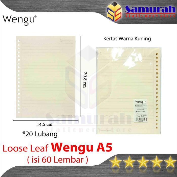 Loose Leaf A5 50 Wengu Kecil Bergaris isi 60 lembar / Kertas isi Binder File Warna Kuning 20 lubang