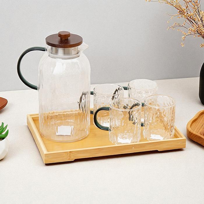 JMP Appetite 1.8 Ltr Jeza Set 6 Pcs Teko Minum & Gelas Kaca Dengan Nampan Dispenser Air Wadah