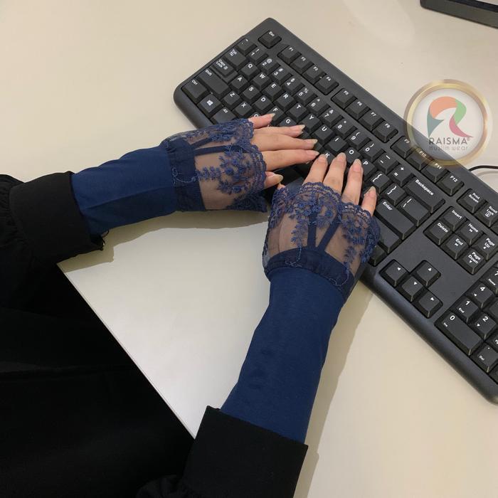 Terbaru Raisma - Asmah Handscok Manset Tangan Warna Hitam Muslimah Kombinasi Renda Tile Size Jumbo