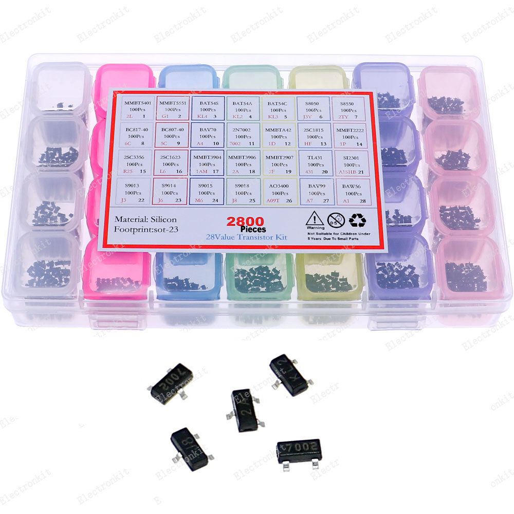 2800pcs 28Types SMD Transistor mix Kit 2N2222 S8050 S8550 S9014 2SC3356 S9018 TL431 C1815 A42 2N7002