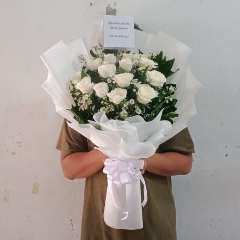 Buket bunga mawar putih hadiah ulang tahun bunga mawar putih asli
