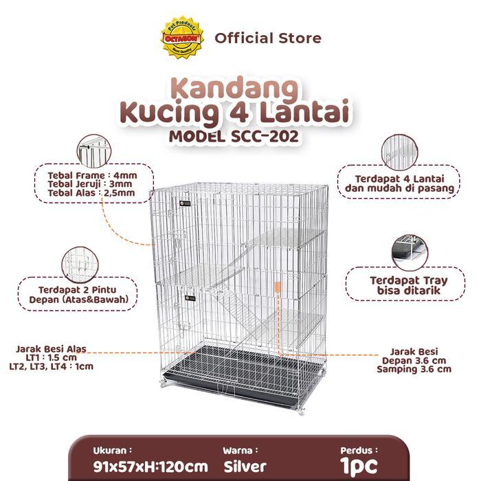 Kandang Octagon - Kandang Kucing Tingkat 4 Stainless Steel Kandang Anti Karat dan Tahan Lama