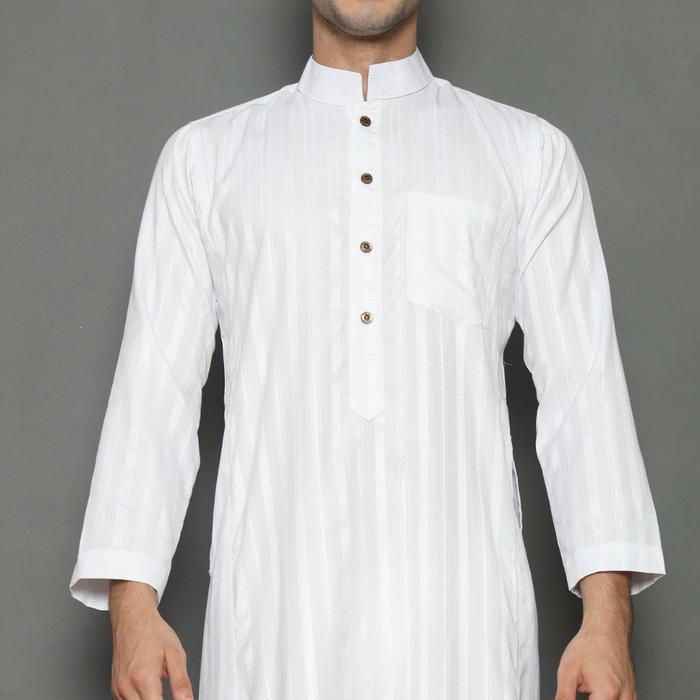 Rev Jubah Pria Gamis Katun Muslim Thobe Motif Salur Remaja & Dewasa