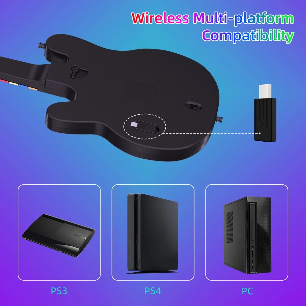 2.4G Wireless Guitar Gamepad Game Controller With Shoulder Strap For PS4 PS3 PC Guitar Hero Clone