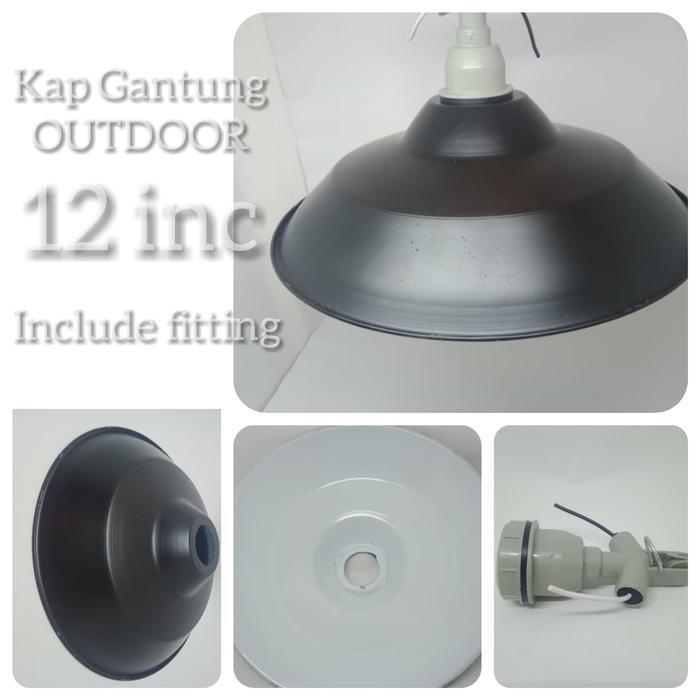 Kap lampu gantung WD 12inci 30cm fitting E27 hitam alumunium outdoor