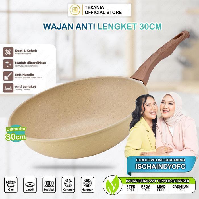 [EXCLUSIVE ISCHAINDYOFC] TEXANIA Wajan 30cm Wajan Anti Lengket Warna Cream Kitchenware