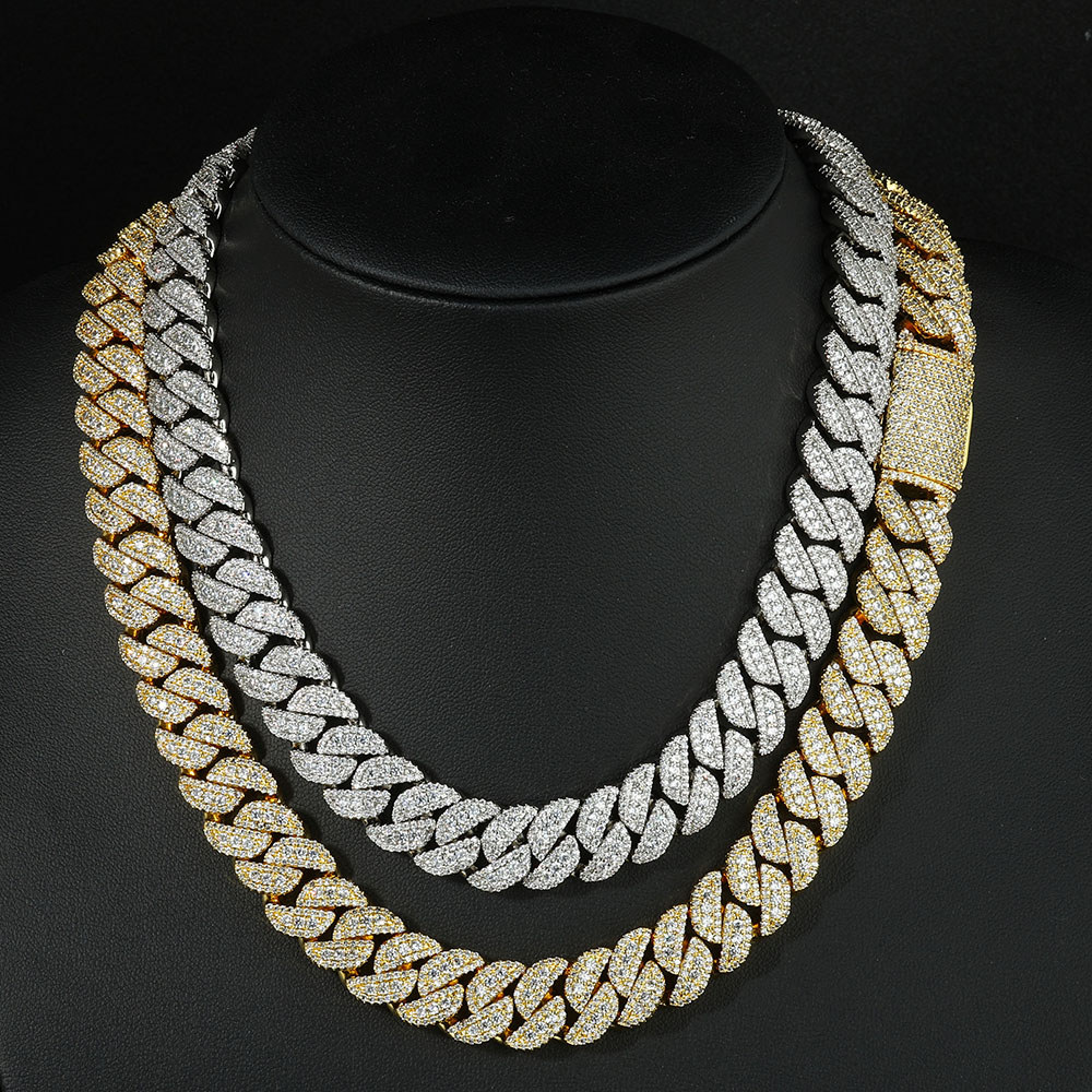 NY 14MM Miami Cubic Zirconia Cuban Link Chain Prong Setting Iced Out Diamond Necklace Luxury Hip Hop