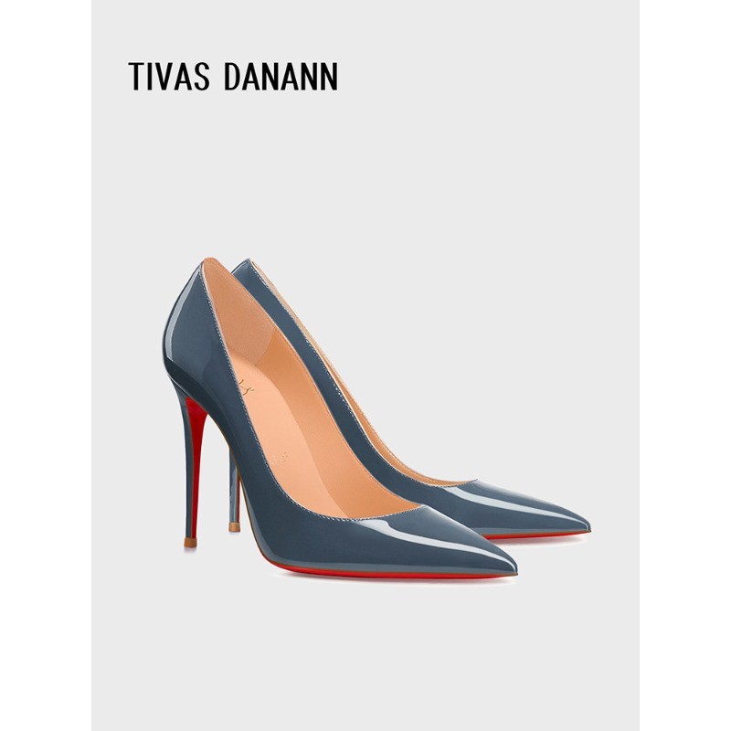 Navy blue patent leather sexy high heels women's new style temperament commuter 12cm large size