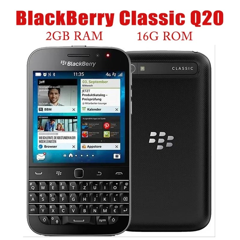 Original Unlocked BlackBerry Classic Q20 4G LTE Mobile 8MP WIFI 3.5" 16GB ROM 2GB RAM Qwerty Bluetoo