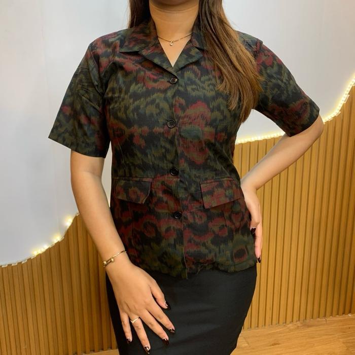 Kemeja Wanita Endek Motif Tenun Ikat Khas Galeri Si Tegas /Endek Bali Baju Atasan