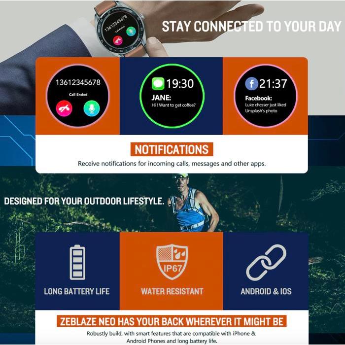 ZEBLAZE NEO Smartwatch IP67 Heart Blood Rate Alt DT99 DT95 VIBE 5 PRO Original