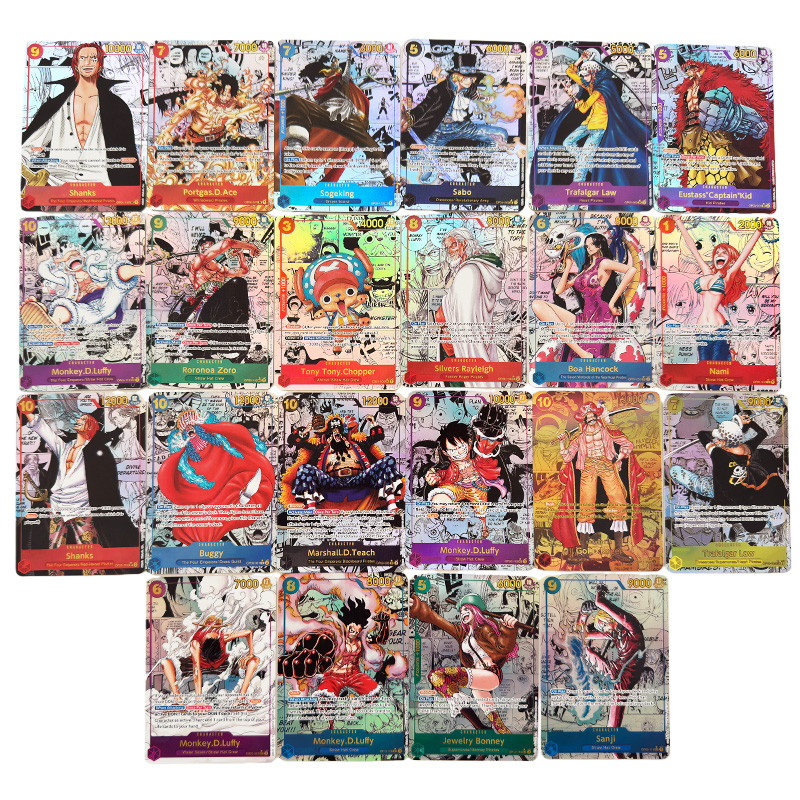22pcs/set One Piece English Manga Version OPCG Replica Shanks Law Nami Roger Nika Luffy Sanji Teach