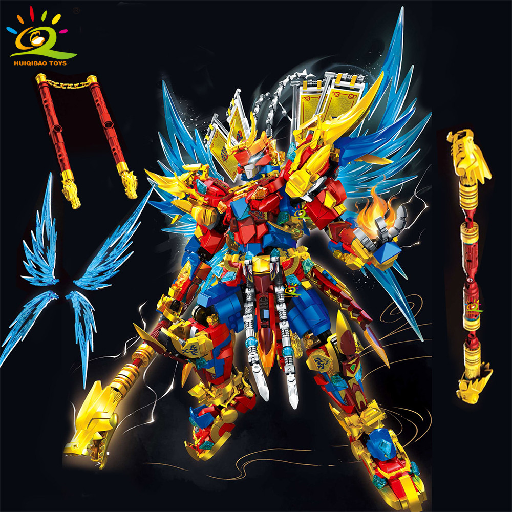 HUIQIBAO SunWuKong Warrior Mech Robot Building Blocks MOC Chinoiserie Action Figure Brick Children