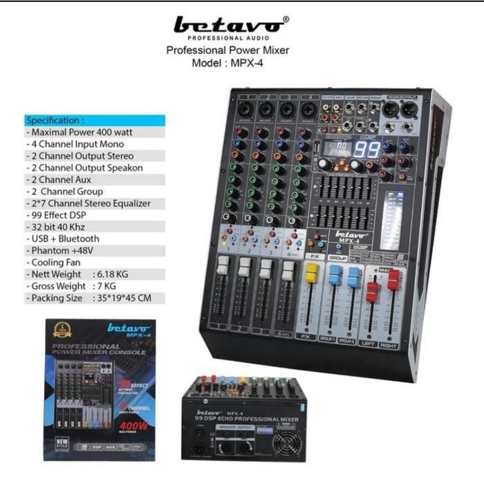 Paket karaoke Betavo 10 inch sound system bluetooth power mixer 4 channel mpx4