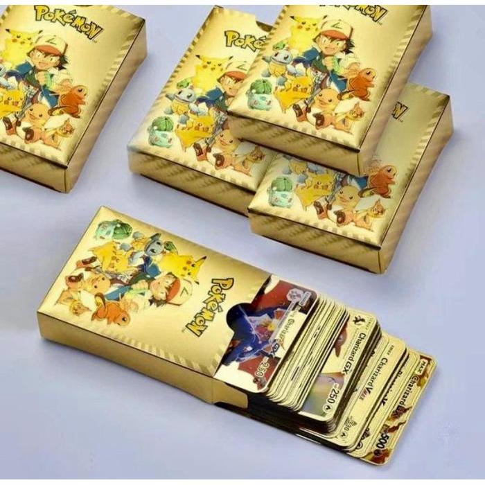 Kartu Pokemon Trading Card Game Pikachu warna Emas