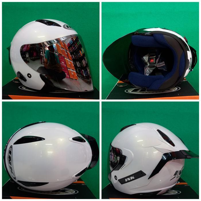 Ink Helm Metro Solid White+Visor Iridium+Spoiler Paket Ganteng