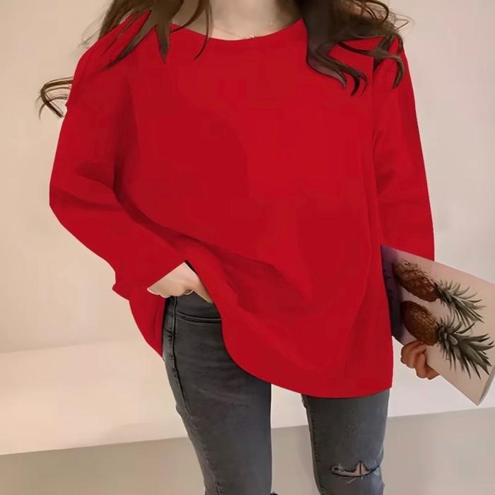 GROSIR KAOS JUMBO WANITA LENGAN PANJANG - Atasan Baju Oversize Polos Cewek Oblong Katun Distro