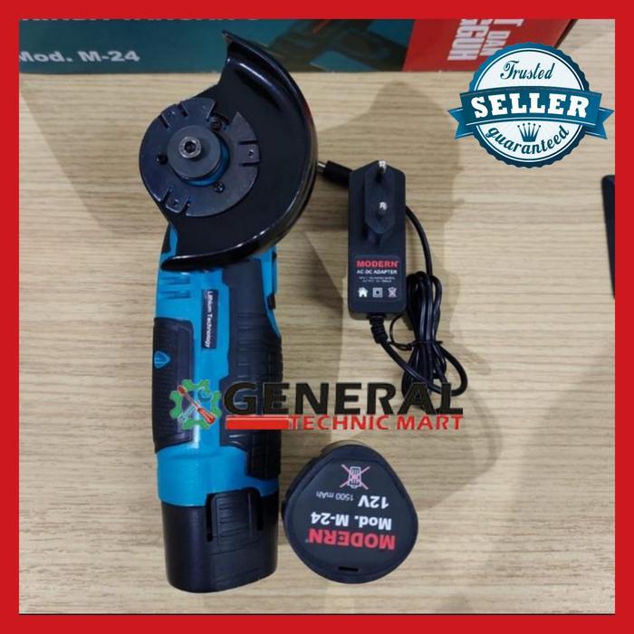 Modern M-24 Mini Mesin Gerinda Tangan Brushless Angle Grinder Cordless 12V 2Baterai