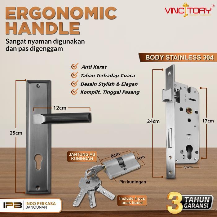VINCITORY Set Gagang Kunci Pintu Rumah Hendel Pintu Minimalis Kunci Rumah Besar 25 cm Handel Handle