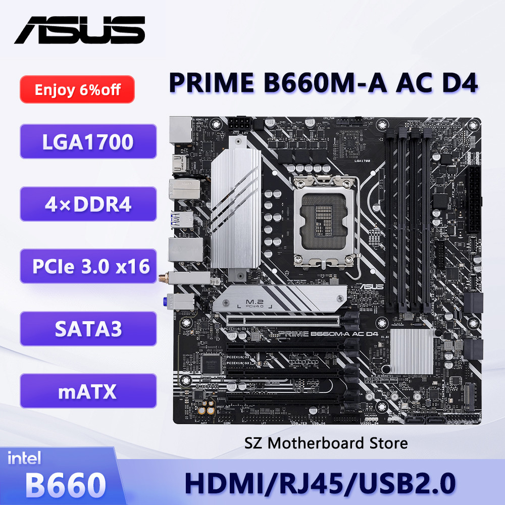 Asus Prime B660M-A Ac D4 Motherboard B660 Placa Me Pc Lga 1700 Cpu Support I5-12400 I7-12700F