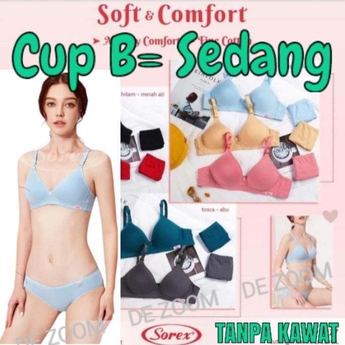 Bra Set Tanpa Kawat +Cd Wanita Busa Sedang Cup B Dan Cup C Sorex Co