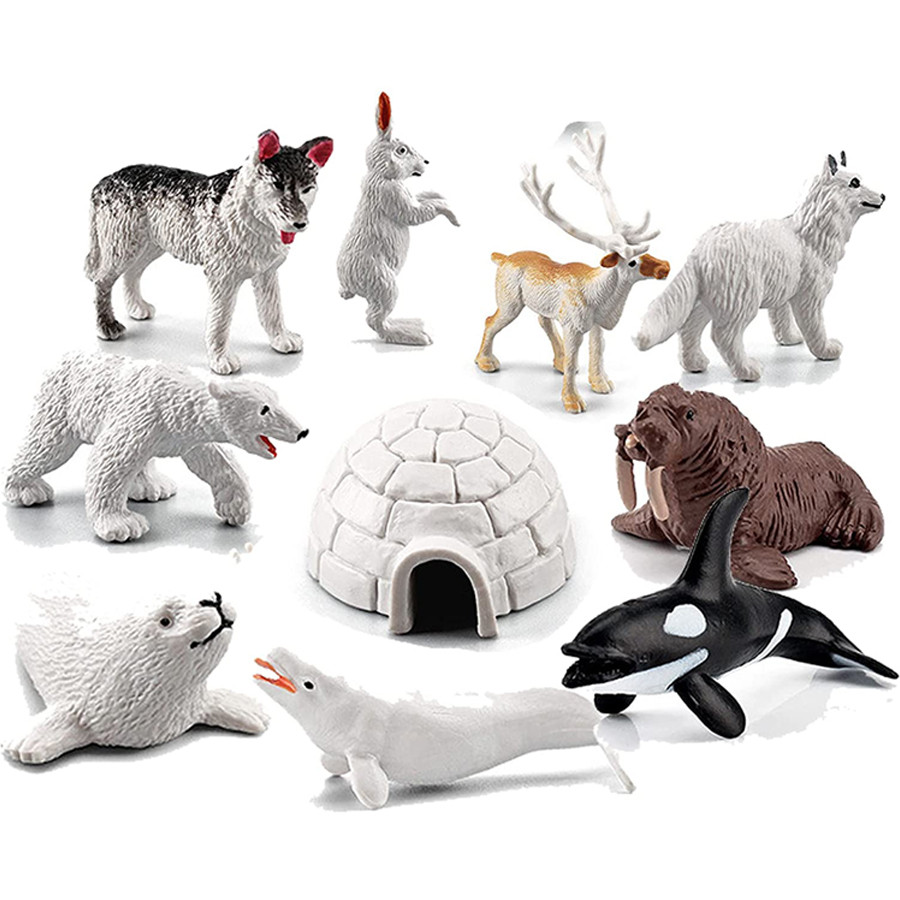 Realistic Polar Animals Model Figurines Toy Arctic Animal Figures Polar Bear Reindeer Seal Wolf