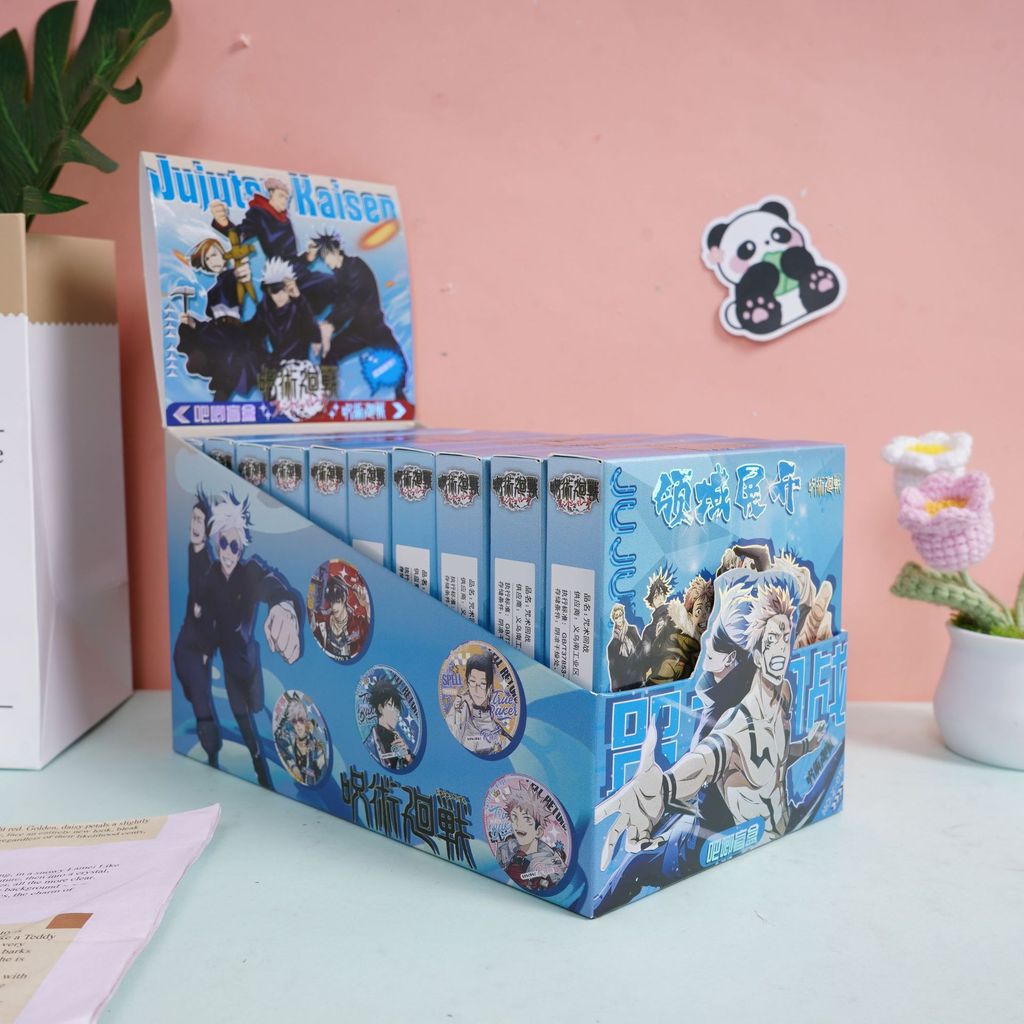 Anime Jujutsu Kaisen Baji Badge with Card Box Include 10pcs Gojo Satoru Yuta Okkotsu Badge Brooch