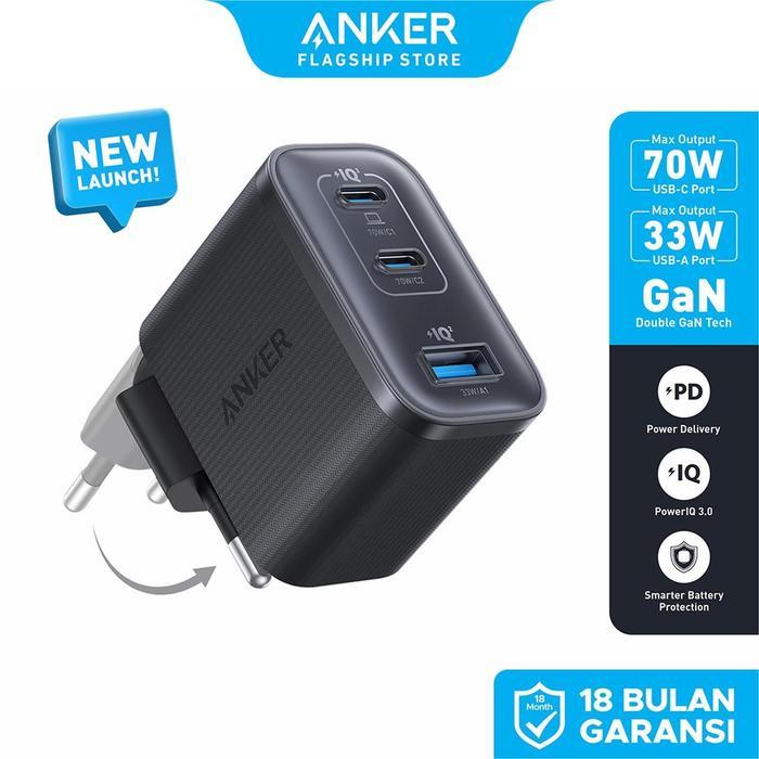 Anker Nano 70W Gan Double-Gan Portable Charger Fordable Fast Charging 3 Ports Temperature Control