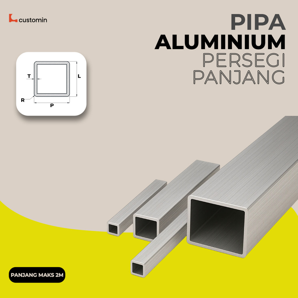 Aluminium Hollow Persegi Panjang 50x25mm Tebal 1,4mm