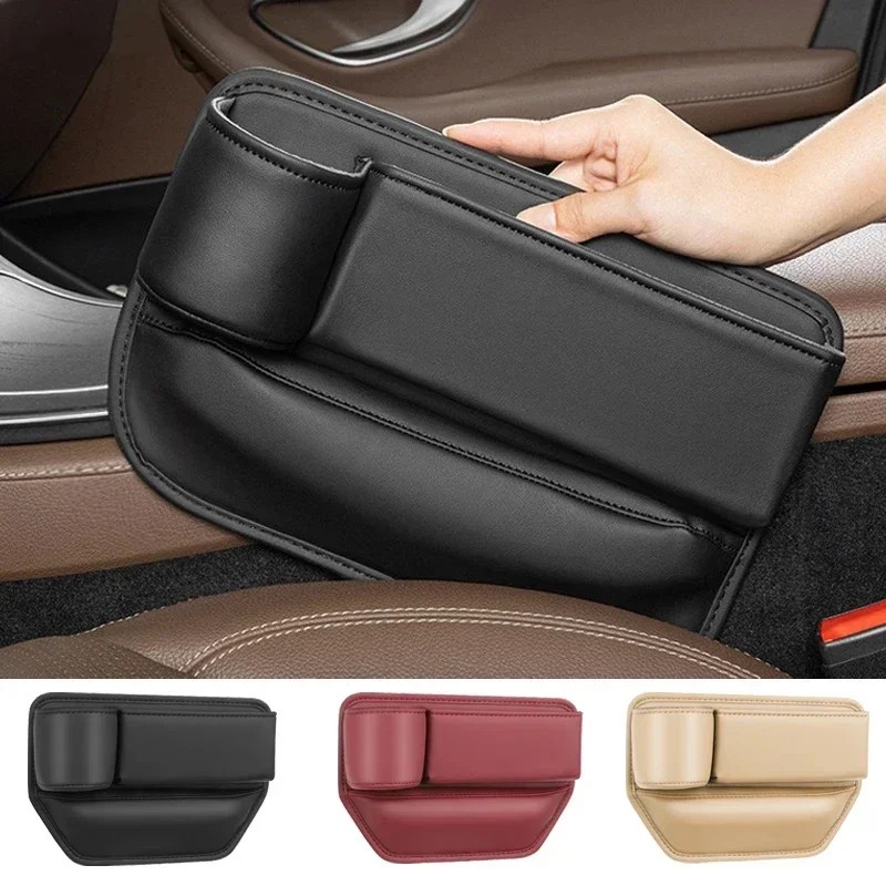 Leather Car Seat Storage Box Universal Multifunctional Console Side Storage Box with Cup Holder Car 