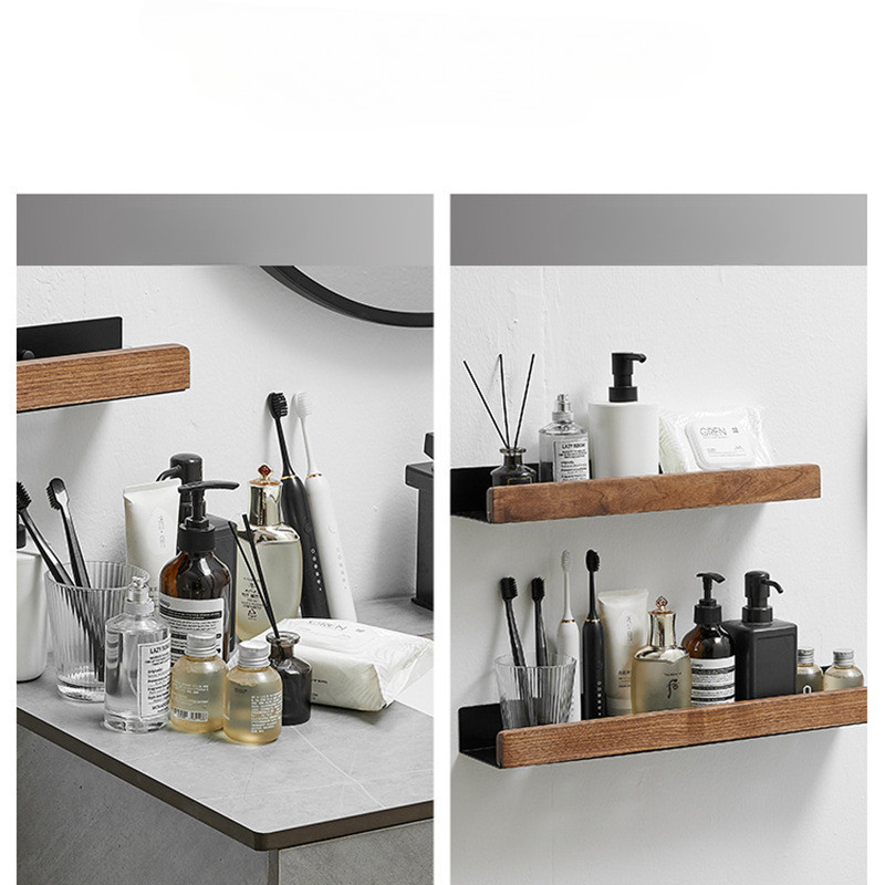 Walnut Storage Rack Solid Wood Bathroom Bathroom Sink Wall-mounted Punch-free Toilet Storage Shelf