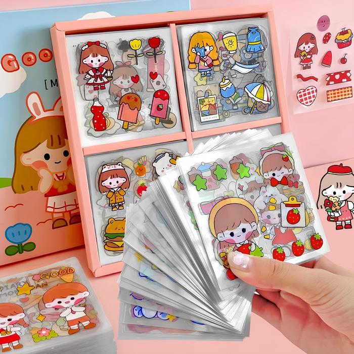 MTwo (PAKET 4 BOX) Stiker Korean Karakter Kartun Lucu Anti Air Sticker Aesthetic 2D Sticker Botol