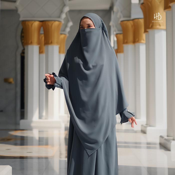 Hijaberlin - Maryam Dress Denim Set Khimar FK Mazen Anti UV Gamis Syar'i Premium Haji & Umroh