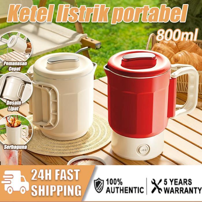 CodKetel Listrik Lipat Portabel, Ketel Listrik Mini 800Ml, Baja Tahan Karat 304 Multifungsi, Dapat
