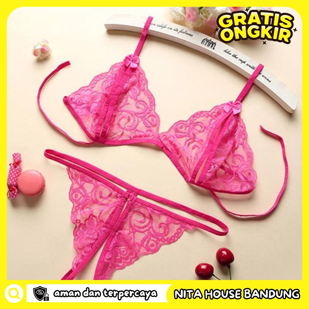 BRA SET OPEN GSTRING LINGERIE WANITA LACE BRA PRIVASI AMAN