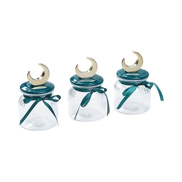 Informa 650 ml Set 3 Pcs Gold Moon Stoples Kaca - Transparan Toples Lebaran Wadah Kue Kering Tempat