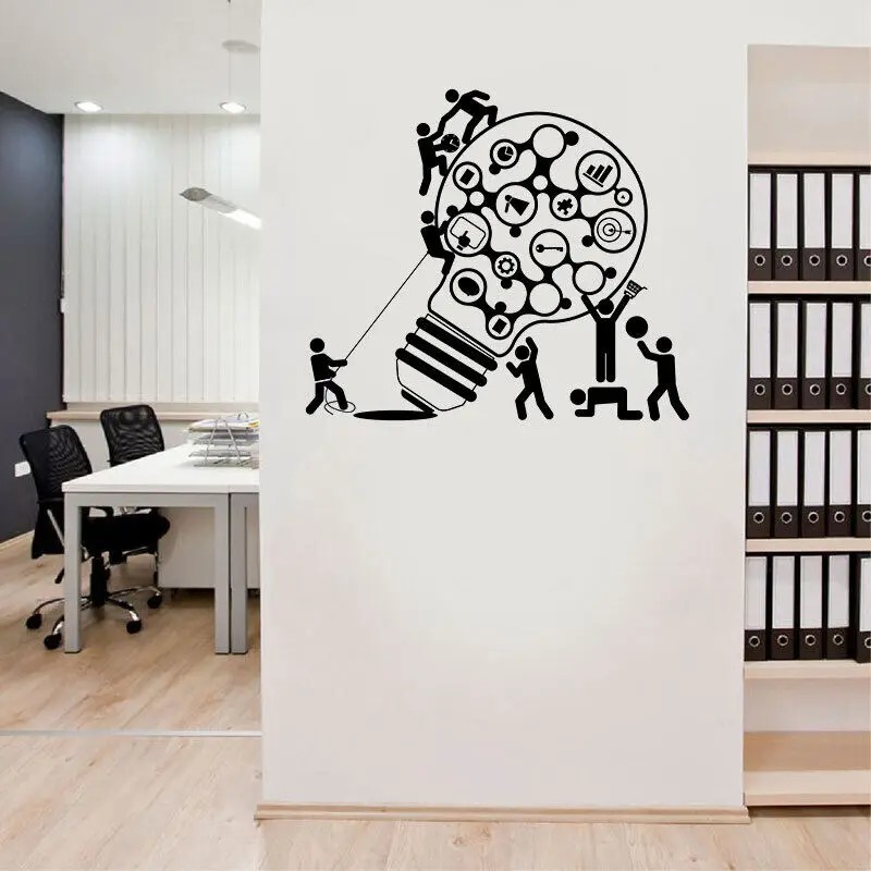 Office Vinyl Wall Stickers Creative Teamwork Light Bulb Ideas Office Teamwork Stickers Modern