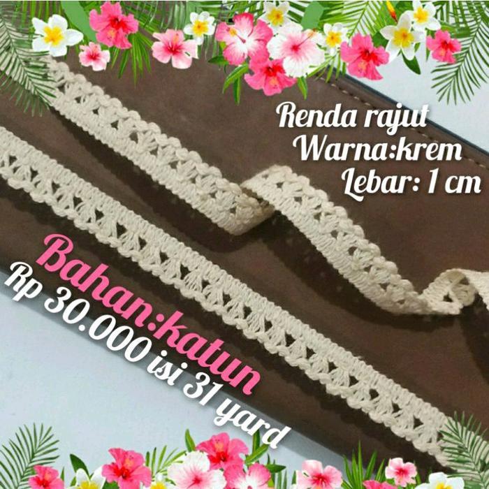 per rol 31 yard.renda rajut warna krem lebar 1 cm