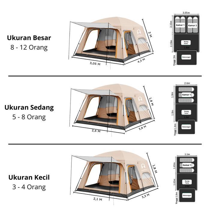 Tenda Camping Keluarga 2 Ruang 8 - 12 Orang Waterproof Tenda Camping Besar Tenda Camping 10 Orang
