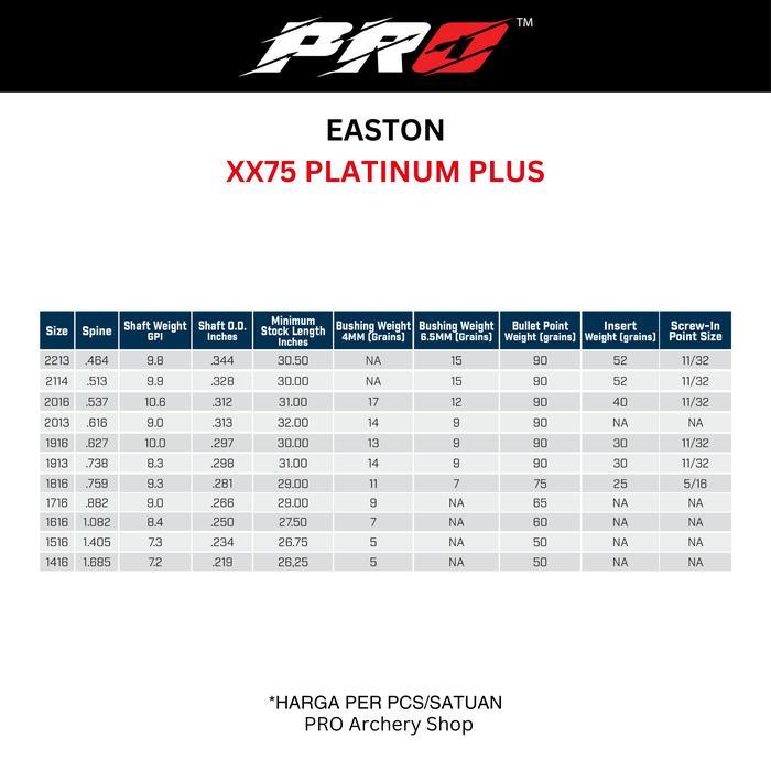 Easton Platinum Plus Xx75 Original / Arrow Easton Platinum / Arrow Platinum Easton / Anak Panah /
