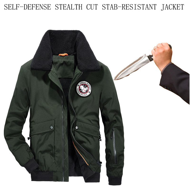 Men Anti-Cutting Stab-Resistant Self-Defense Jacket Military Tactics Fbi Police Protective Fur Colla