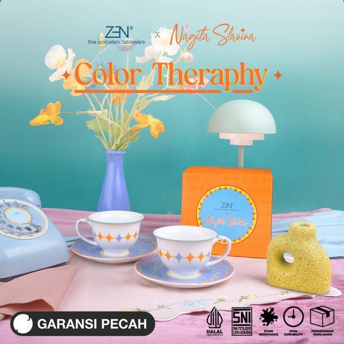 Zen X Nagita Slavina Cangkir Cup Saucer Keramik Diamond Blue Color Therapy 2 Pairs + Box