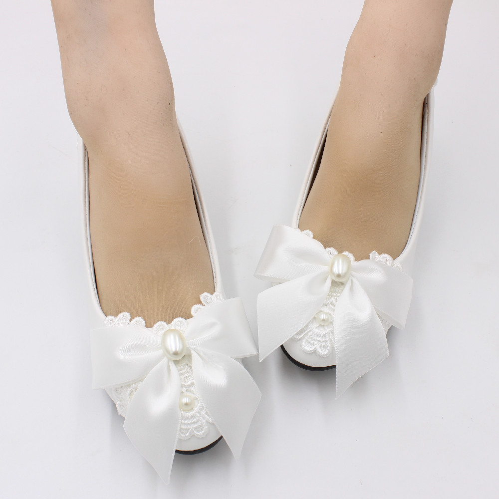 New bowknot women's shoes white bridal shoes low heel bridesmaid shoes shallow mouth youth large