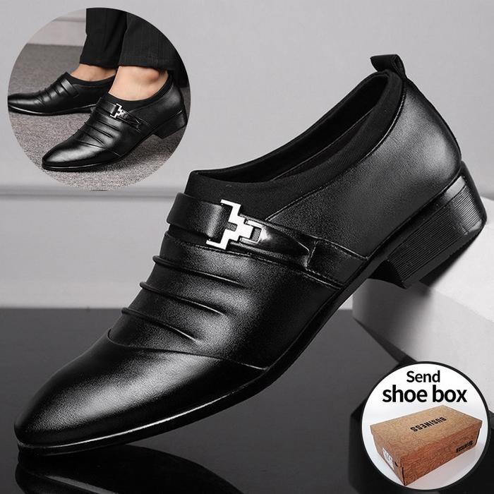 Aerostreet - Sepatu Kulit Kasual Kerja Pria Hitam Sepatu Kulit Fashion Pantofel 1618 Shoes