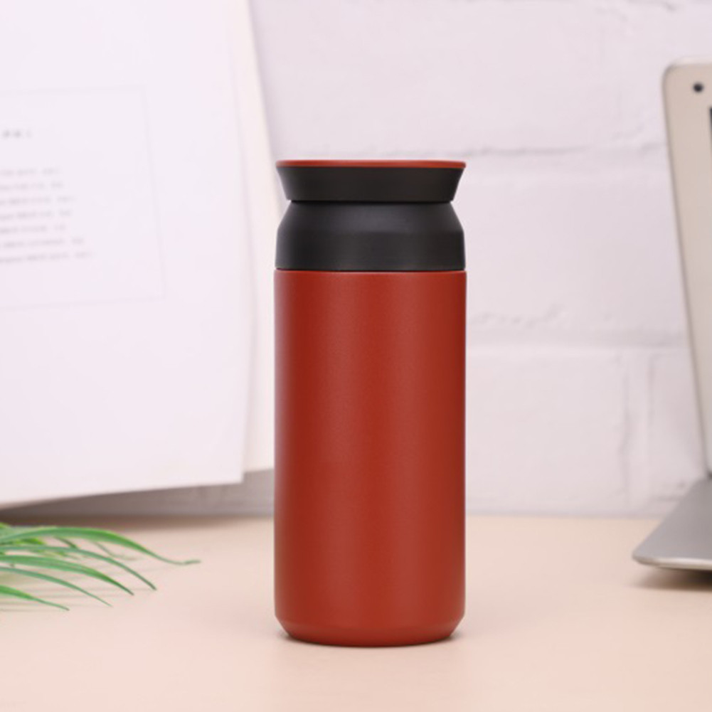 350ml/500ml Insulated Cup Stainless Steel Simple Portable Flat Lid Insulated Bottle Leakproof