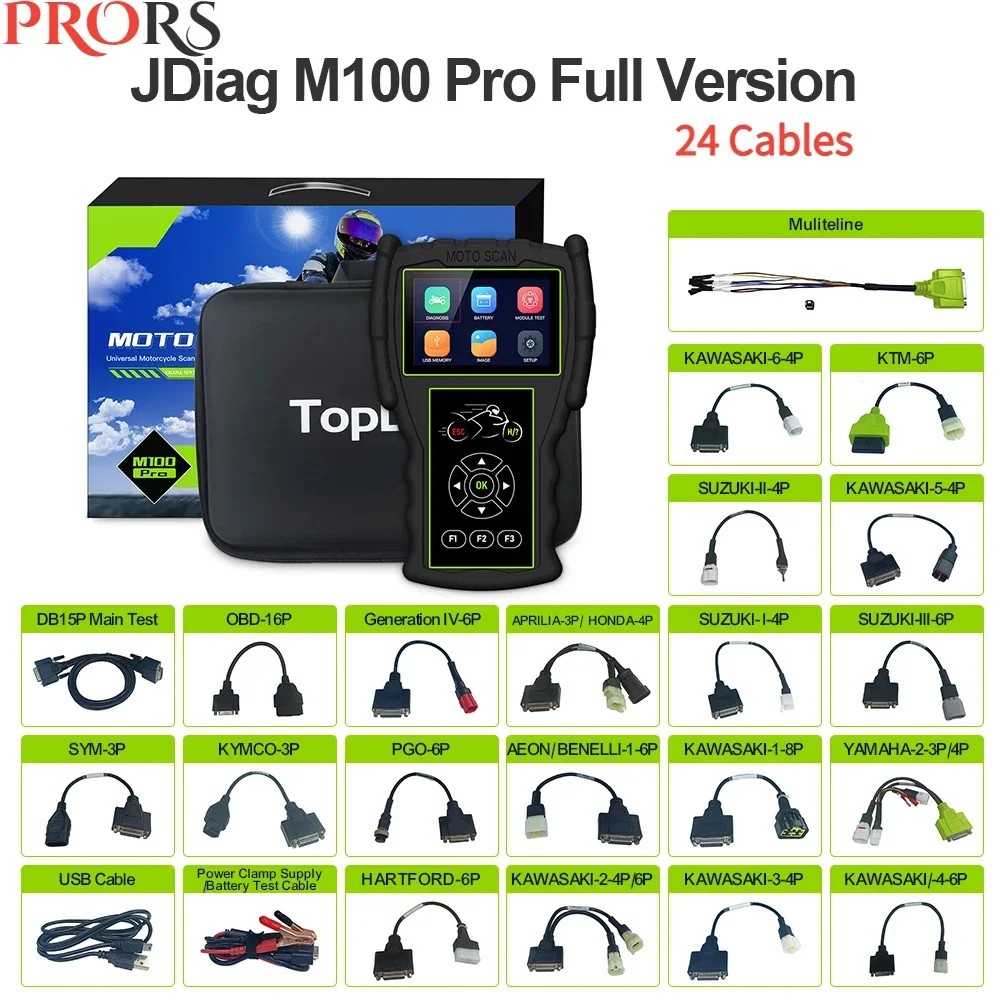 NEW Jdiag M100 Pro Motorcycle Scanner Full Set OBD2 Scanner D87D88 Function Diagnostic Tool For KTM/