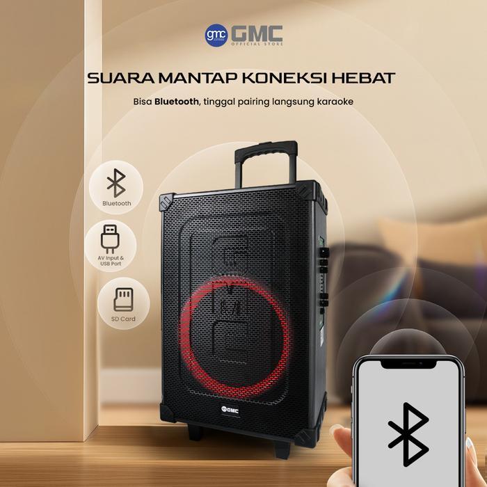 GMC Speaker 883H Bluetooth Karaoke Speaker 12" 130W, USB, SD, TF, AV/AUX In, FM Radio, LED Display,